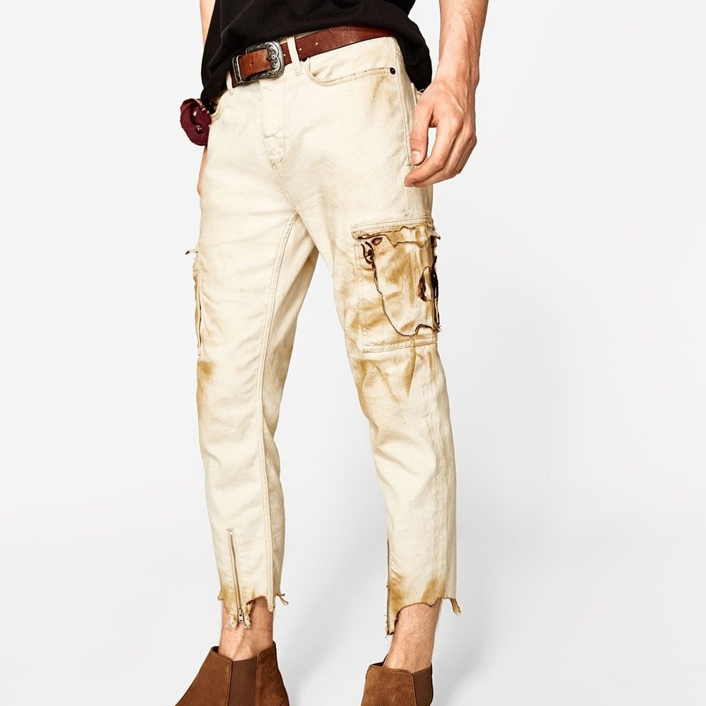 Zara Men's Jeans Desert Destroyed Ecru
